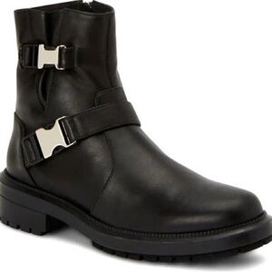 Aquatalia Lillie Moto Italian Black Leather Boot - sz 9.5